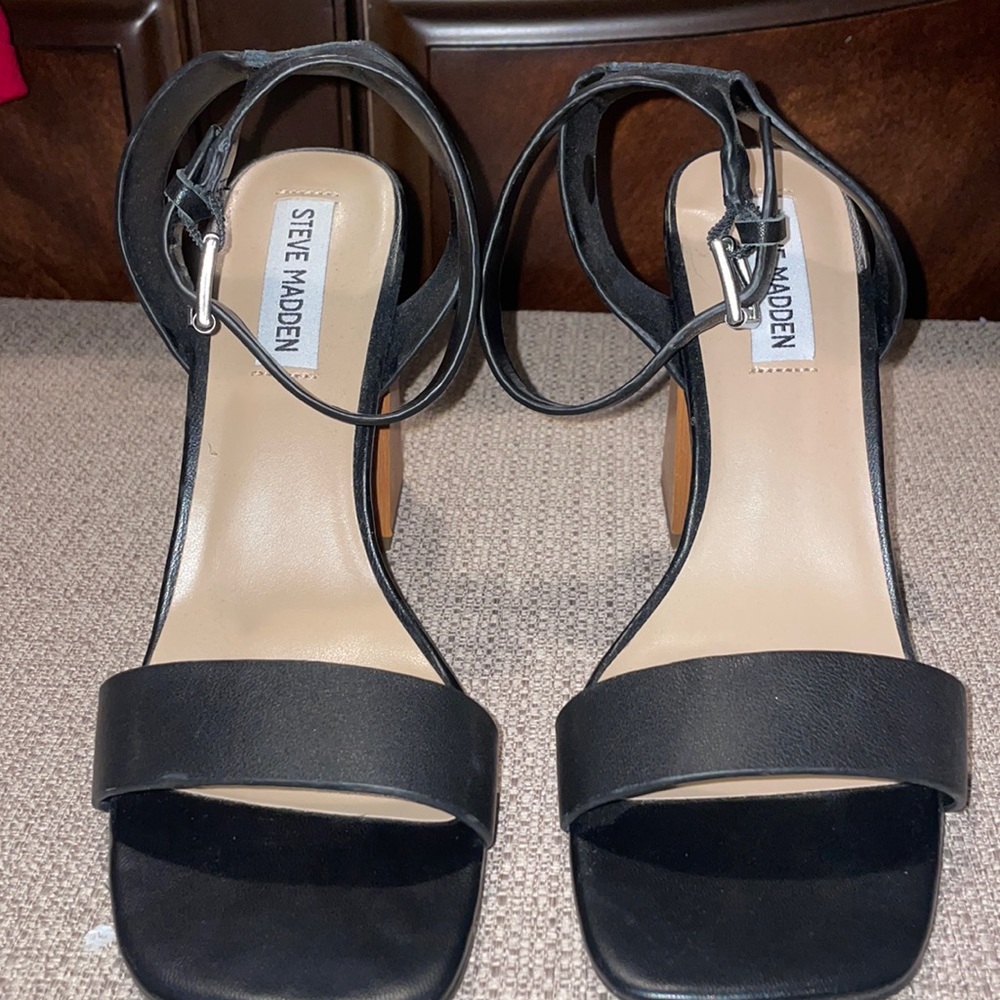 Black wooden block heels